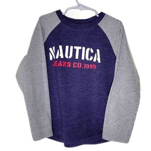 Nautical long-sleeve T-shirt, navy blue & grey, size 5